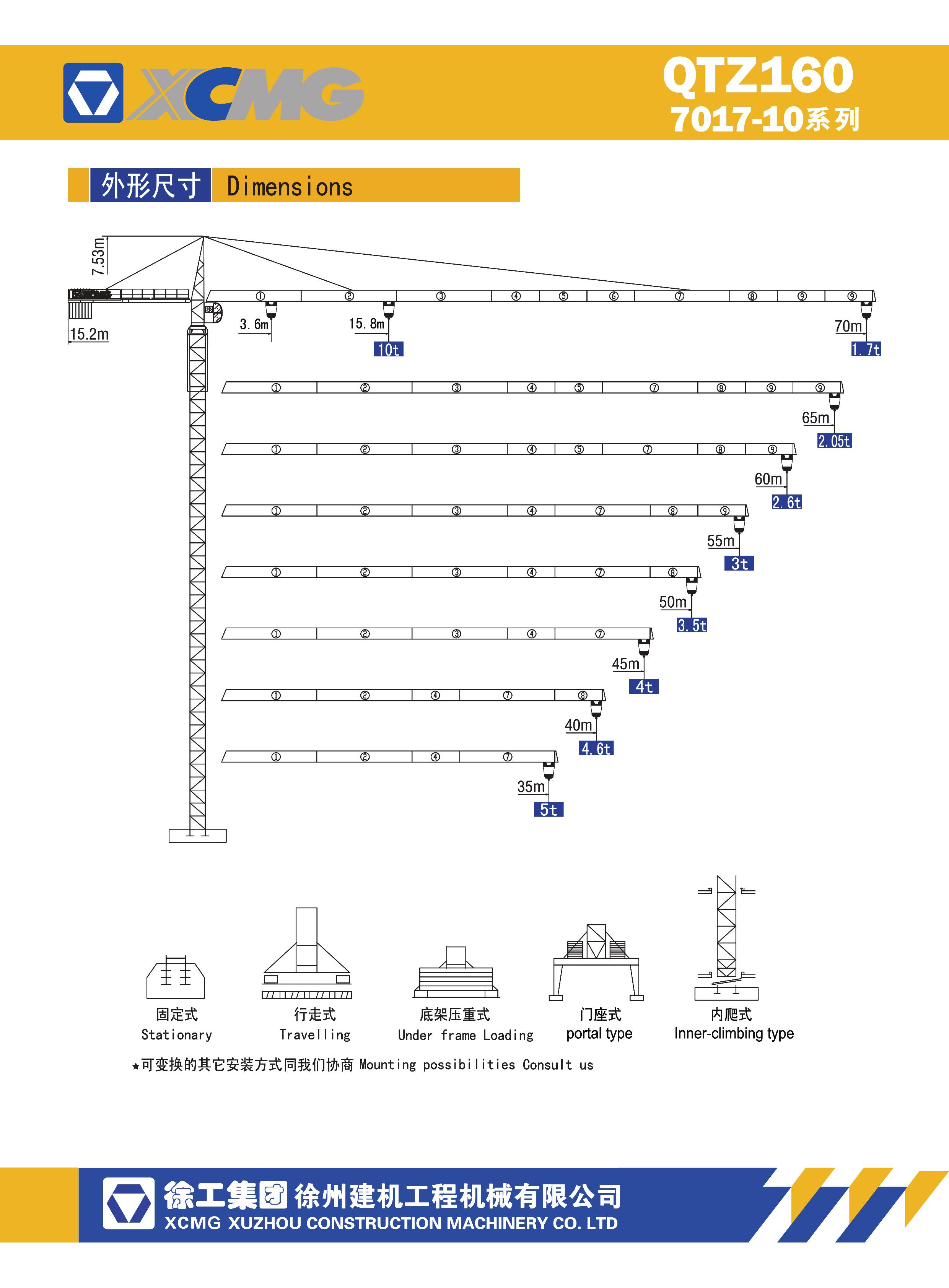 徐工集团XGT160C(7017L-10)塔顶塔式起重机